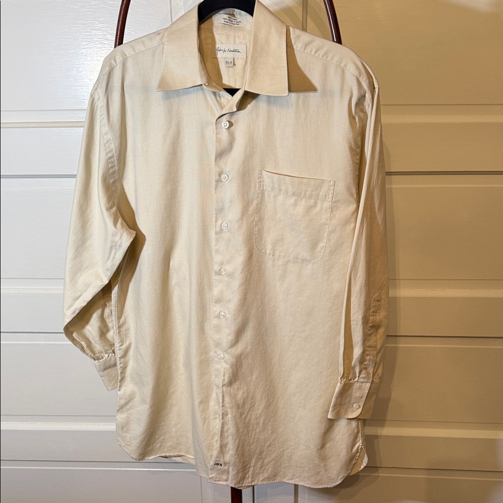 John W Nordstrom Cream Cotton Button Down Shirt 15.5 32 Monogram JWN Classic